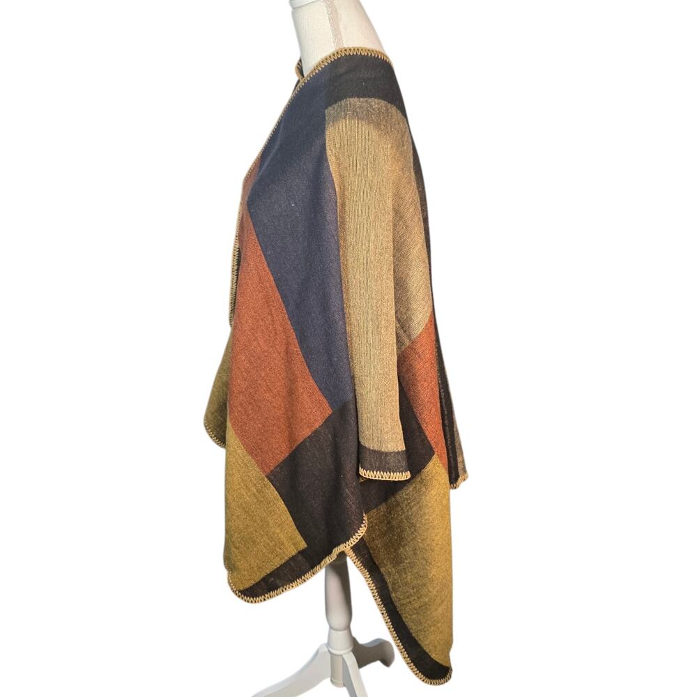 VTG 90s Wool Boho Patchwork Poncho Festival Blanket Shawl Wrap - Picture 4 of 11